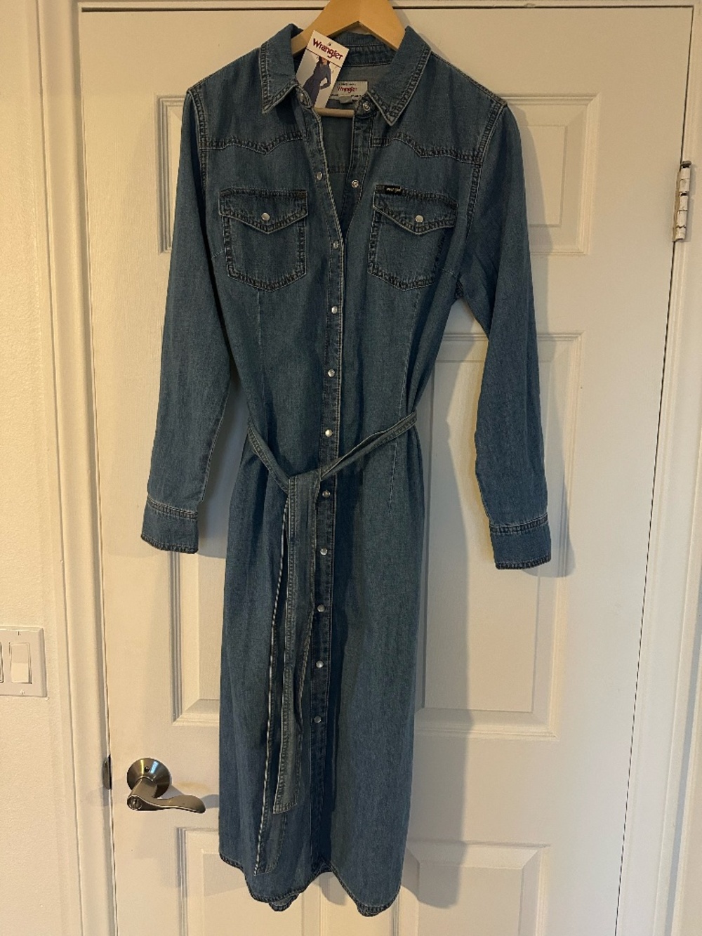 Wrangler Women's Denim Midi Western Dress Pearl Snap